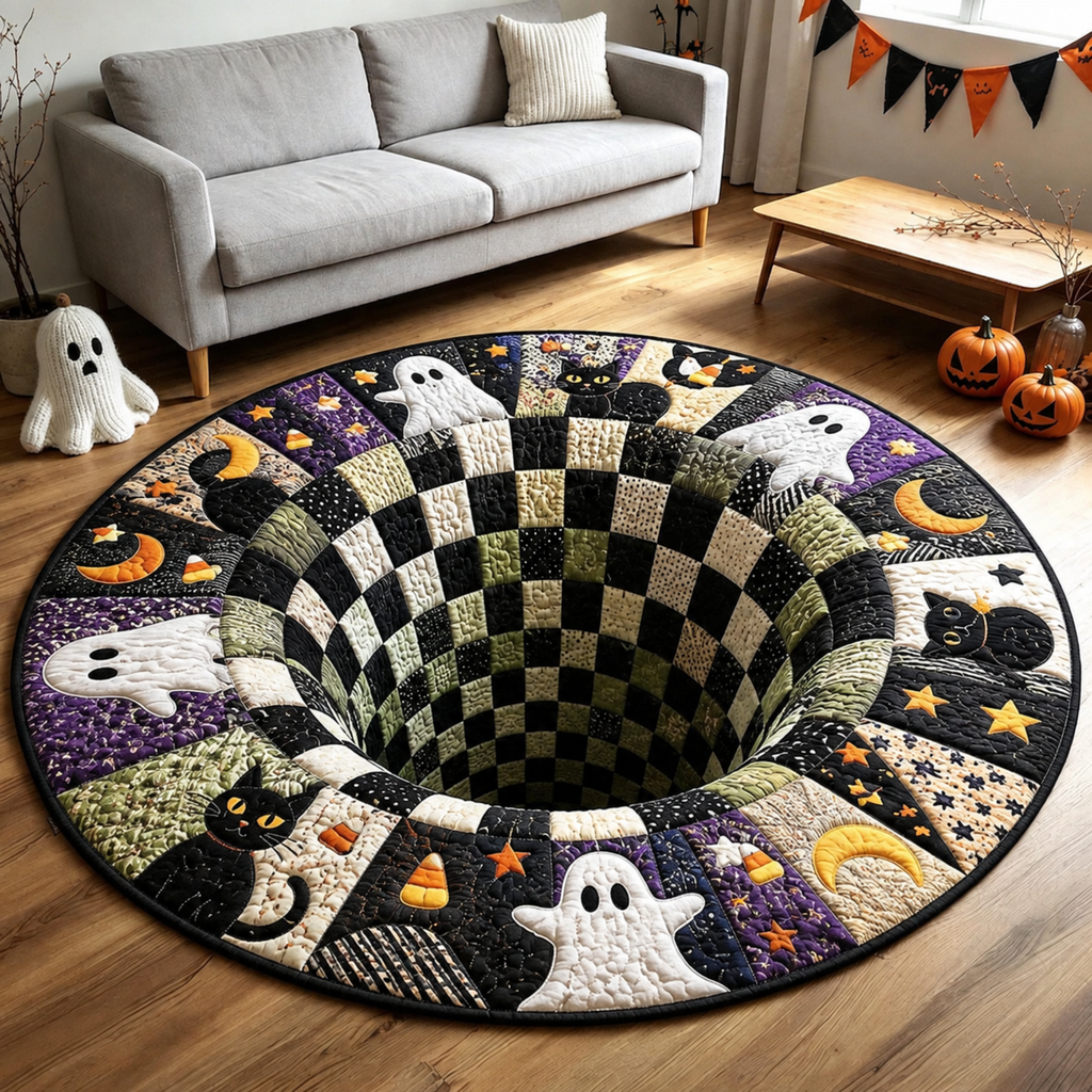 Chaotic Club Spooky Floating Ghost 3D Illusion Round Area Rug