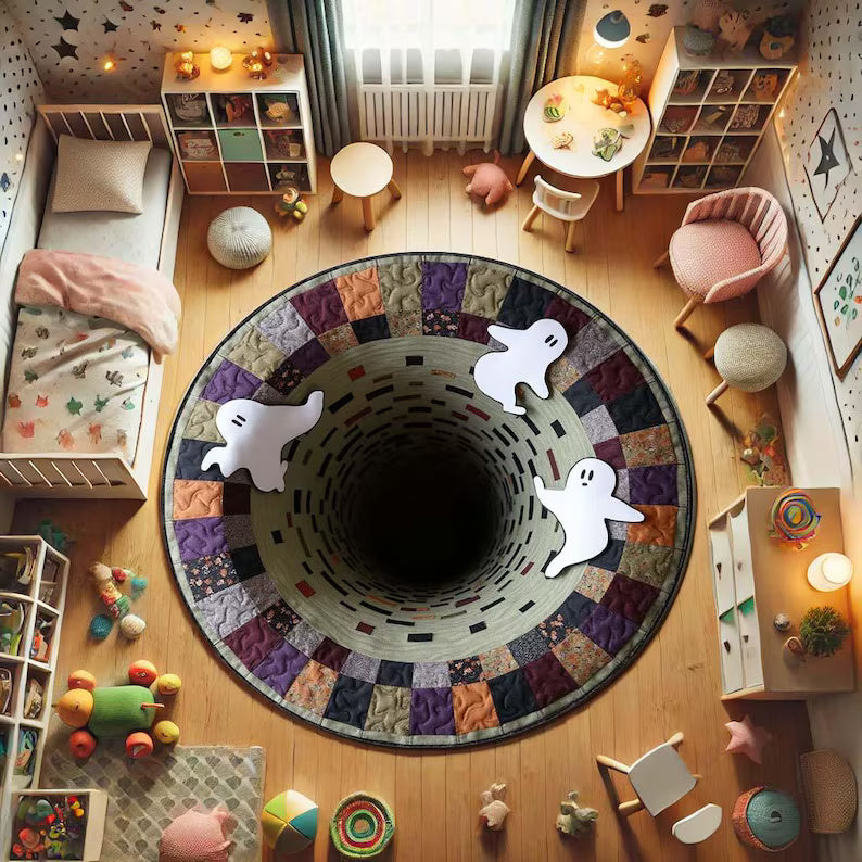 3D Ghost Illusion Round Rug, Spooky Optical Floor Carpet For Halloween, Fun Gothic Home Decor Gift For Living Room, Horror Door Mat Rug