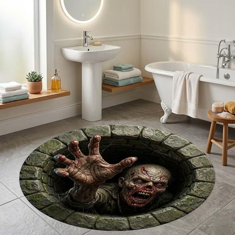 3D Demon in Well Carpet, Horror Monster Round Rug, Creepy Creature Floor Mat, Gothic Home Decor, Gamer Room Rug, Halloween Area Rug Gift