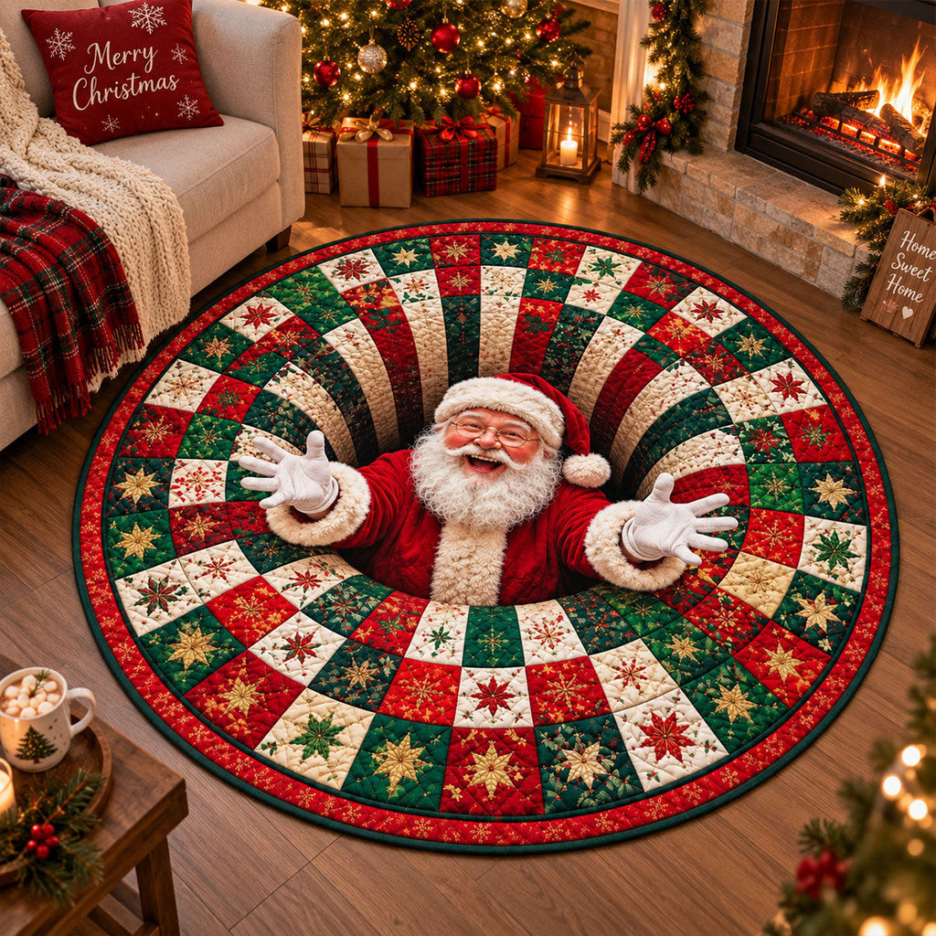 3D Santa Claus Vortex Christmas Rug, Round Optical Illusion Area Rug, Santa Floor Mat, Holiday Living Room Decor, Christmas Gifts