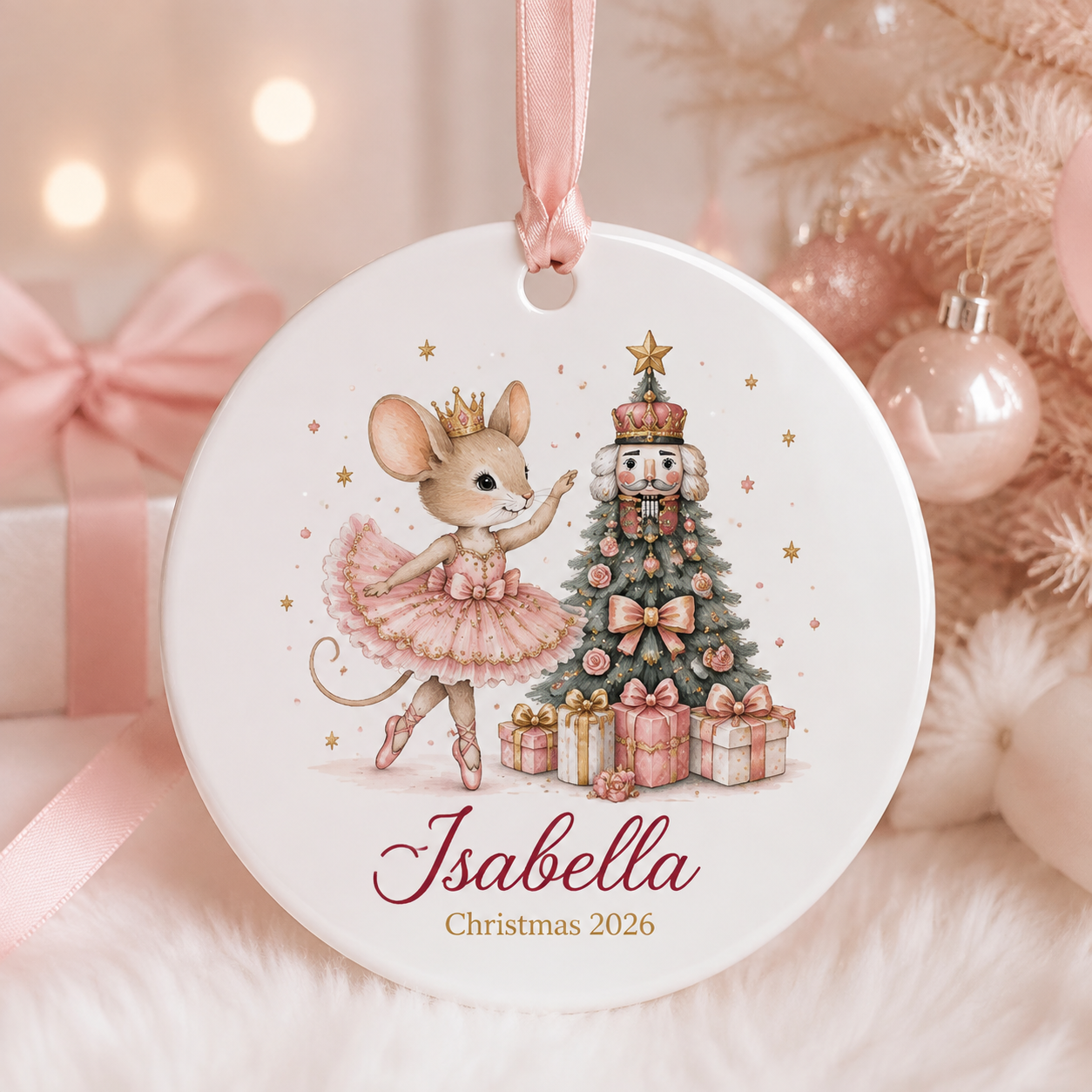 Personalized Nutcracker Ornament, Custom Name Girl Christmas Ornament, Ballerina Mouse Ceramic Ornament, Daughter Gift 2026