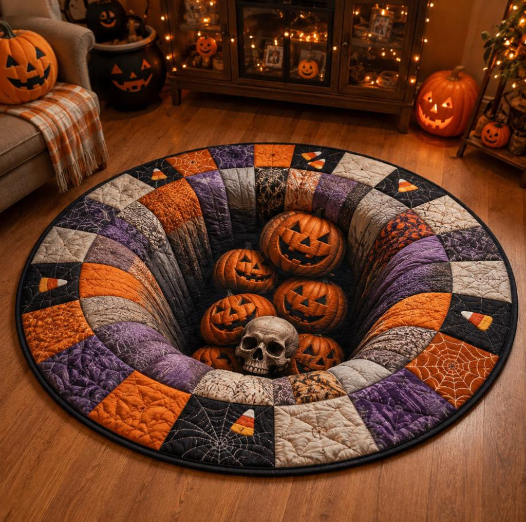 3D Illusion Halloween Round Rug, Haunted House Vortex Floor Mat, Pumpkin Gothic Area Rug, Spooky Halloween Home Decor