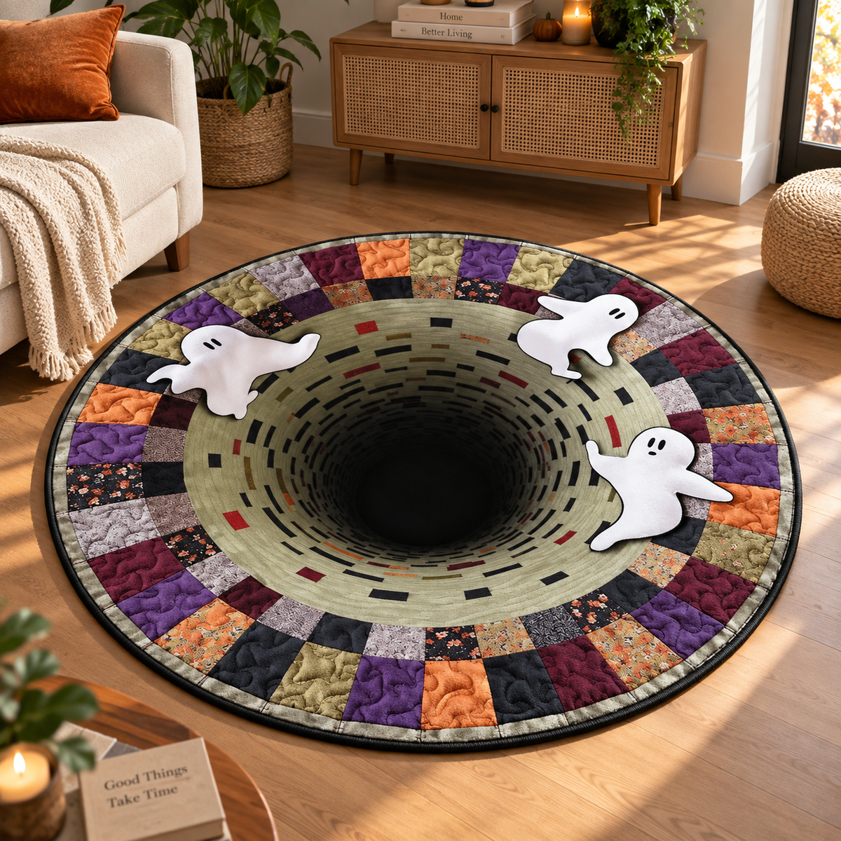 3D Ghost Illusion Round Rug, Spooky Optical Floor Carpet For Halloween, Fun Gothic Home Decor Gift For Living Room, Horror Door Mat Rug
