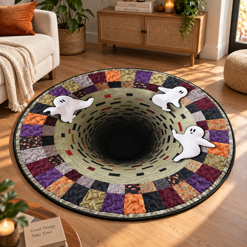 3D Ghost Illusion Round Rug, Spooky Optical Floor Carpet For Halloween, Fun Gothic Home Decor Gift For Living Room, Horror Door Mat Rug