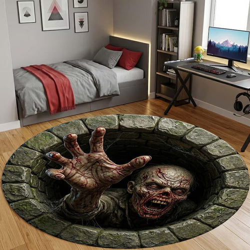 3D Demon in Well Carpet, Horror Monster Round Rug, Creepy Creature Floor Mat, Gothic Home Decor, Gamer Room Rug, Halloween Area Rug Gift