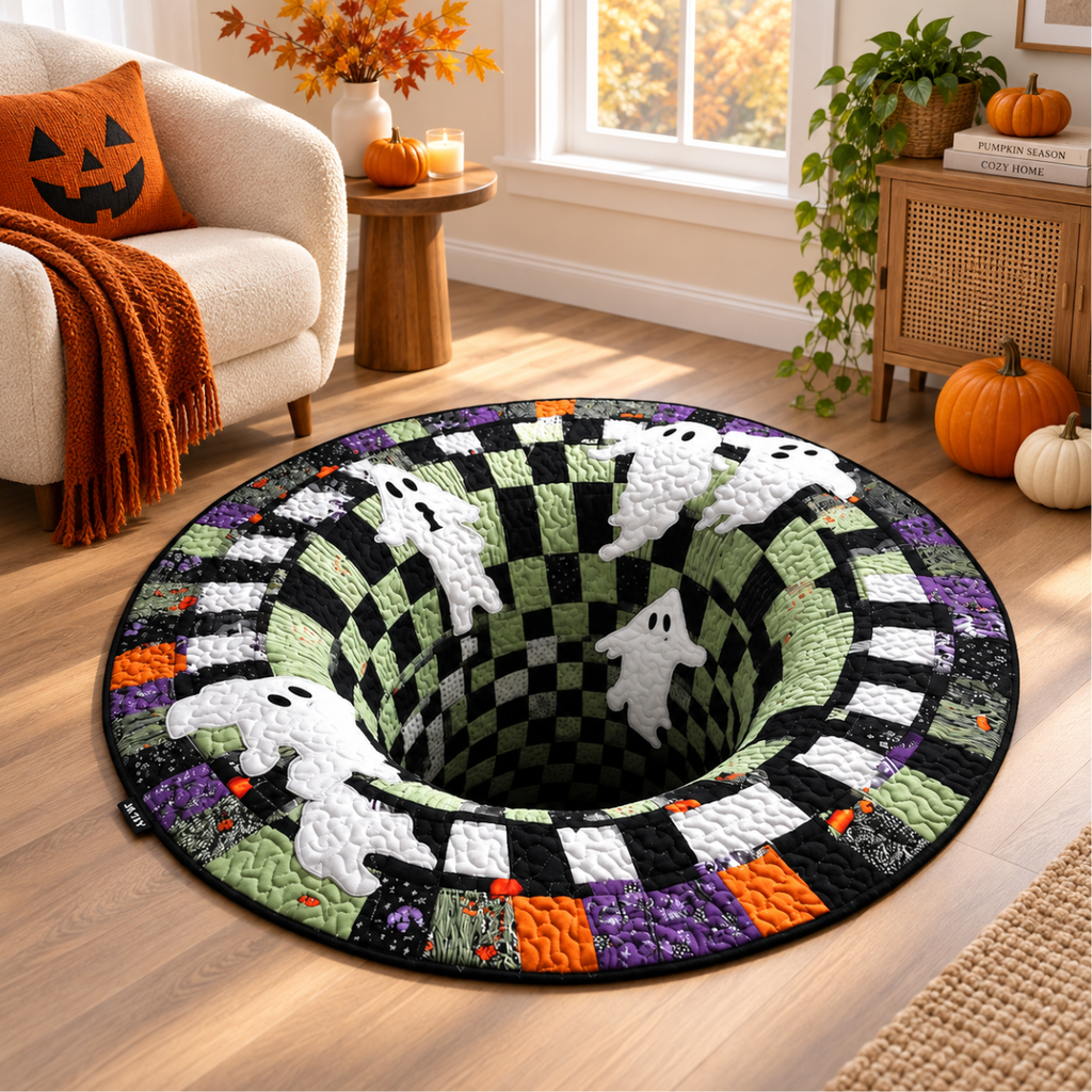 Mummy’s Out of the Pit 3D Quilted Carpet – Funny Halloween Illusion Round Rug, Spooky Mummy Floor Decor for Haunted Home & Party