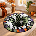 Mummy’s Out of the Pit 3D Quilted Carpet – Funny Halloween Illusion Round Rug, Spooky Mummy Floor Decor for Haunted Home & Party