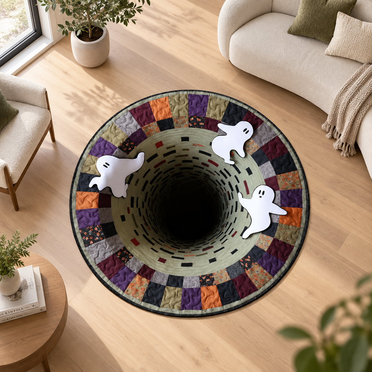 3D Ghost Illusion Round Rug, Spooky Optical Floor Carpet For Halloween, Fun Gothic Home Decor Gift For Living Room, Horror Door Mat Rug