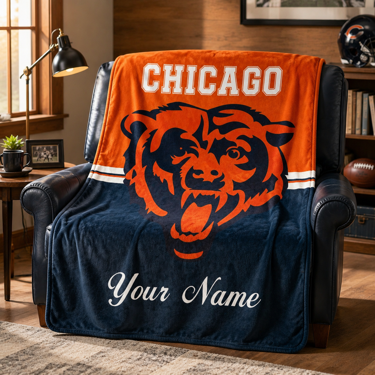 Personalized Chicago Blanket Soft Throw, Custom Name NFL Football Fan Birthday Gift