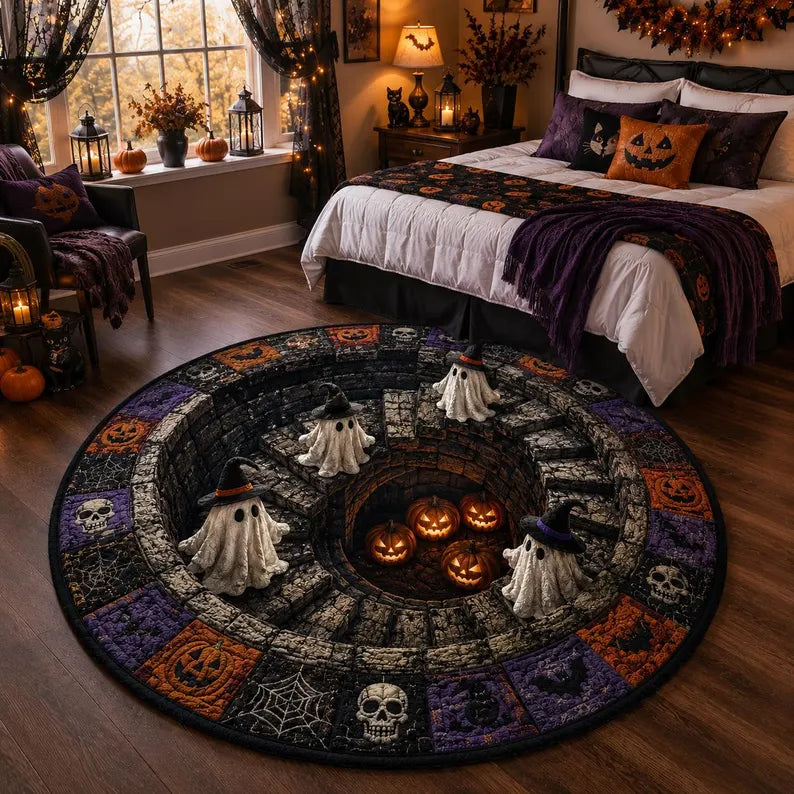 3D Illusion Skull Vortex Round Rug, Halloween Horror Skeleton Carpet, Non Slip Floor Mat, Living Room Bedroom Decor, Spooky Gift,3D Skeleton