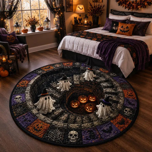 3D Illusion Skull Vortex Round Rug, Halloween Horror Skeleton Carpet, Non Slip Floor Mat, Living Room Bedroom Decor, Spooky Gift,3D Skeleton