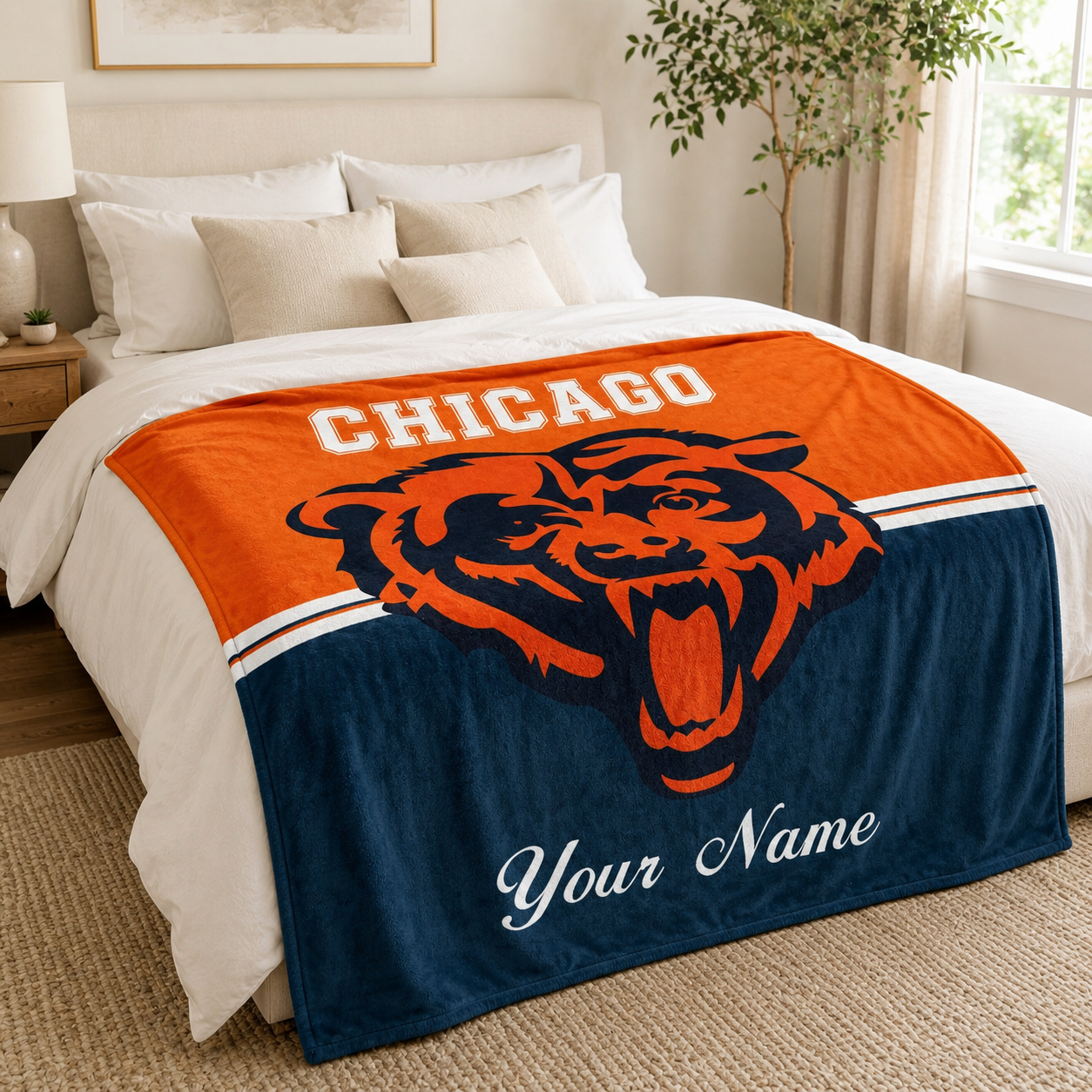 Personalized Chicago Blanket Soft Throw, Custom Name NFL Football Fan Birthday Gift