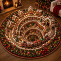 3D Christmas Round Rug Optical Illusion Floor Mat Winter Village Gingerbread Vortex Carpet North Pole Holiday Home Decor Xmas Tree Rug