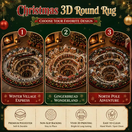 3D Christmas Round Rug Optical Illusion Floor Mat Winter Village Gingerbread Vortex Carpet North Pole Holiday Home Decor Xmas Tree Rug