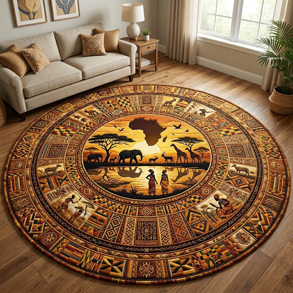 African Heritage Round Mat Rug - Nature Design | Serene Home Decor (Design 2)
