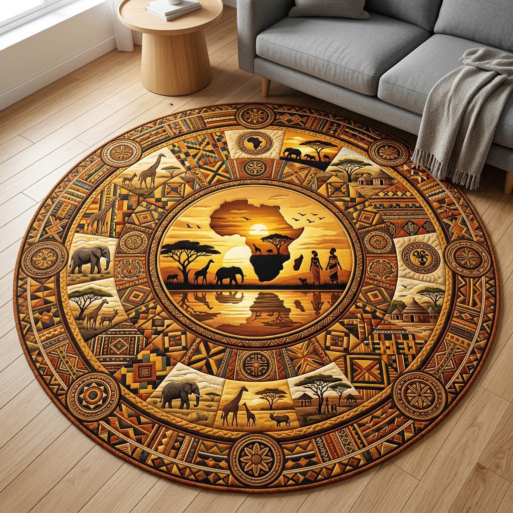 African Heritage Round Mat Rug - Nature Design | Serene Home Decor (Design 8)