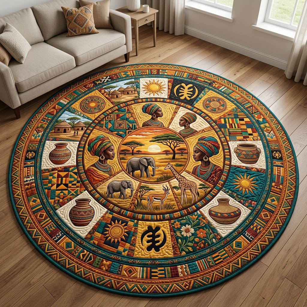 African Heritage Round Mat Rug - Nature Design | Serene Home Decor (Design 5)