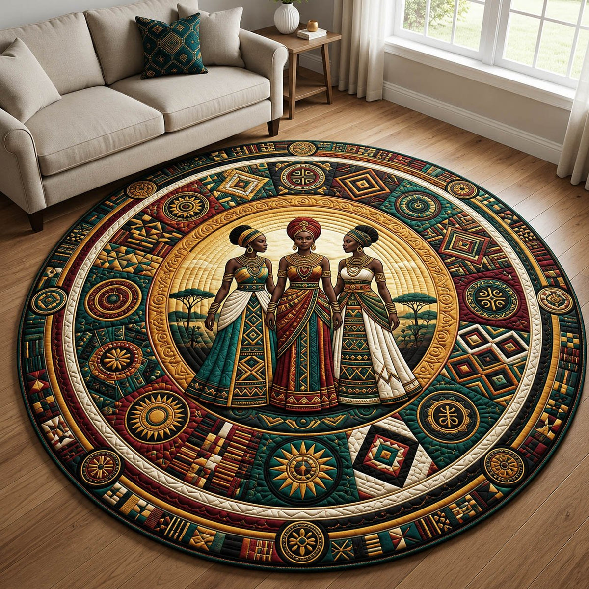 African Heritage Round Mat Rug - Nature Design | Serene Home Decor (Design 10)