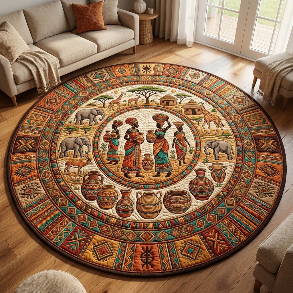 African Heritage Round Mat Rug - Nature Design | Serene Home Decor (Design 9)