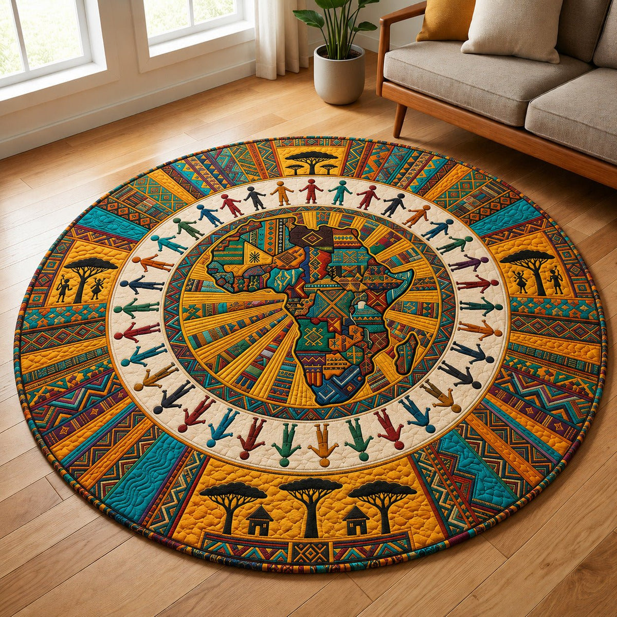African Heritage Round Mat Rug - Nature Design | Serene Home Decor (Design 3)
