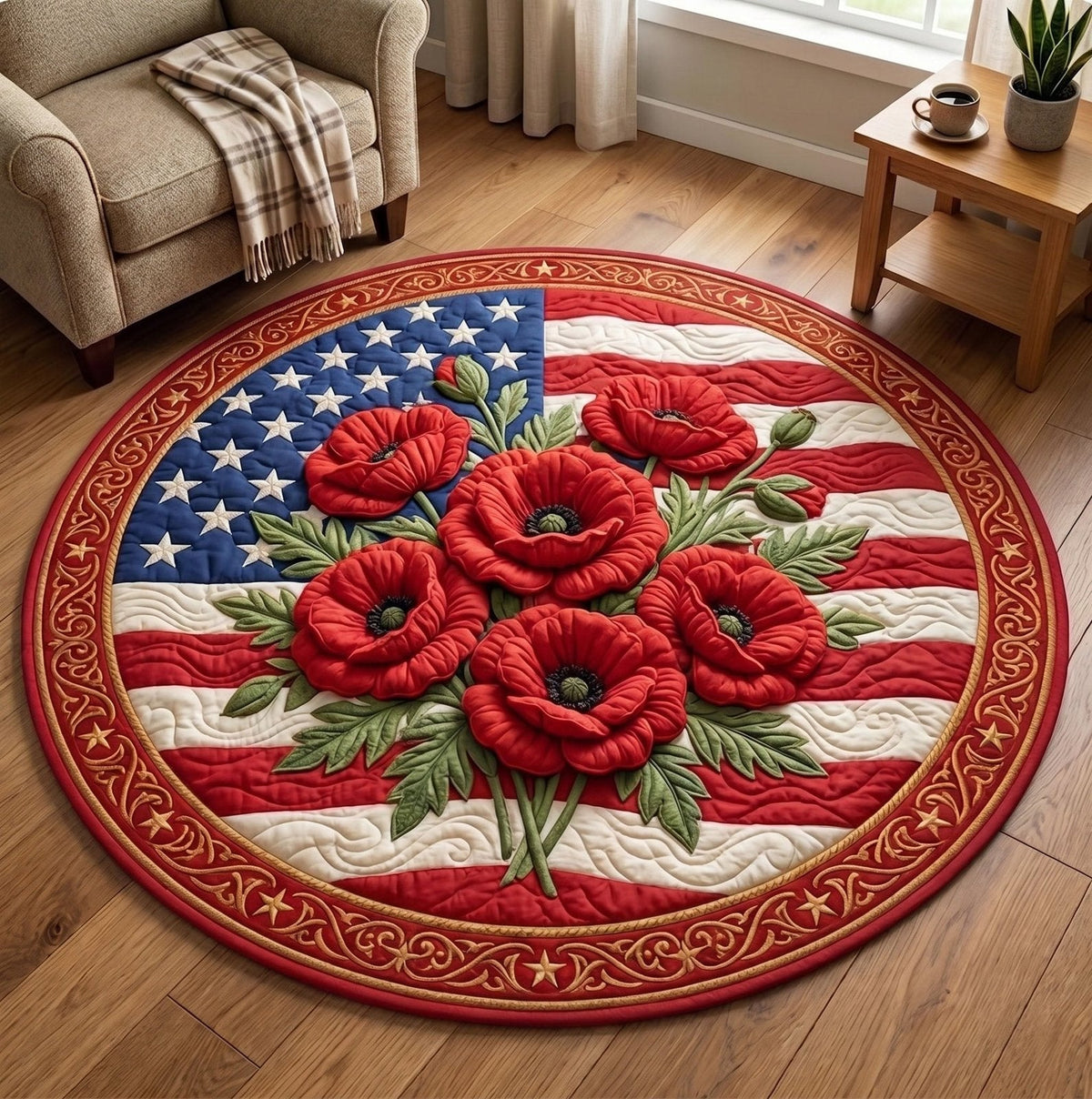 American Pride Round Mat Rug - Nature Design | Serene Home Decor (Design 9)