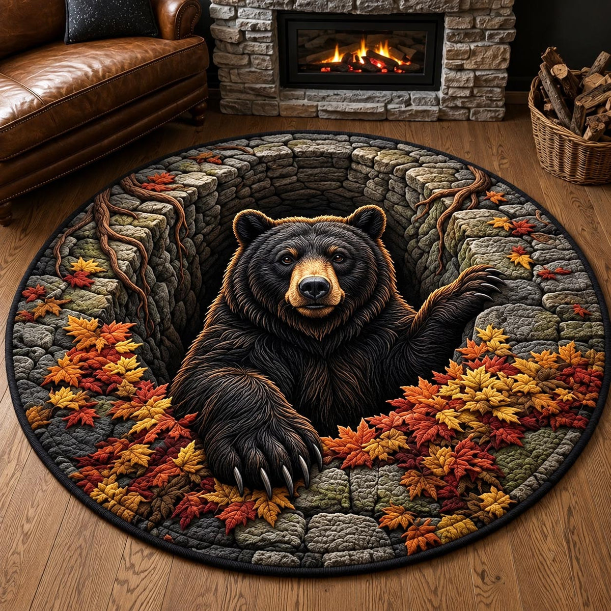 Autumn Bear Round Mat Rug - Cute Animal Design | Charming Home Decor