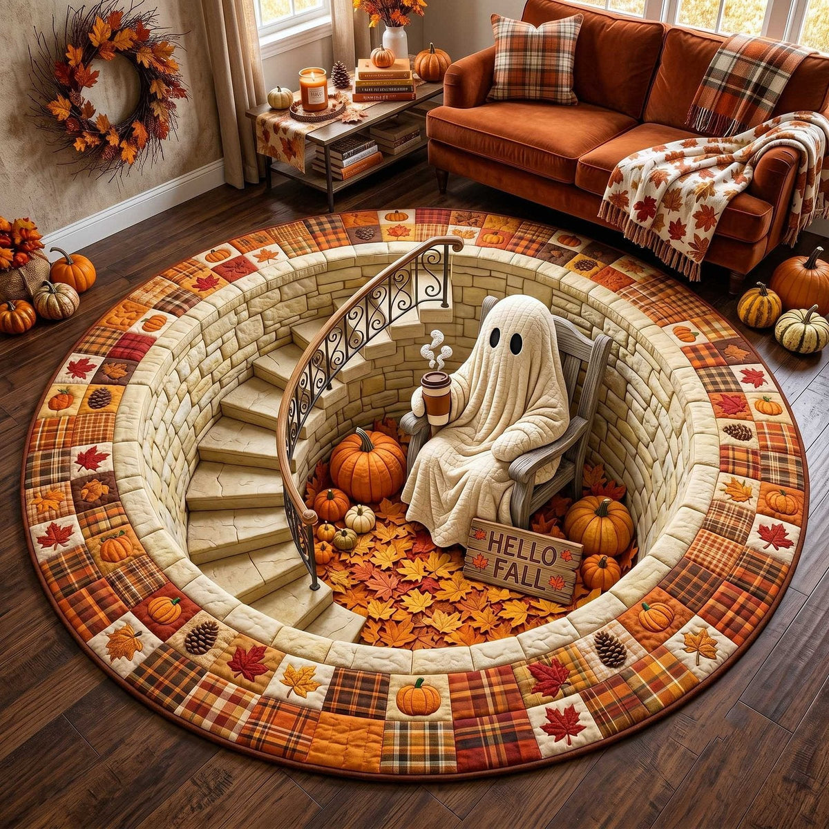 Autumn Boo Round Mat Rug - Nature Design | Serene Home Decor (Design 3)