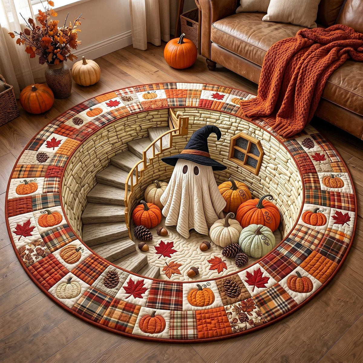 Autumn Boo Round Mat Rug - Nature Design | Serene Home Decor (Design 2)