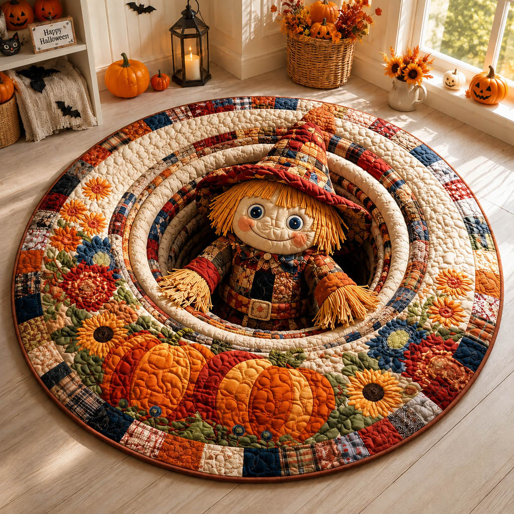 Autumn Scarecrow Portal Round Mat Rug - Nature Design | Serene Home Decor (Design 1)