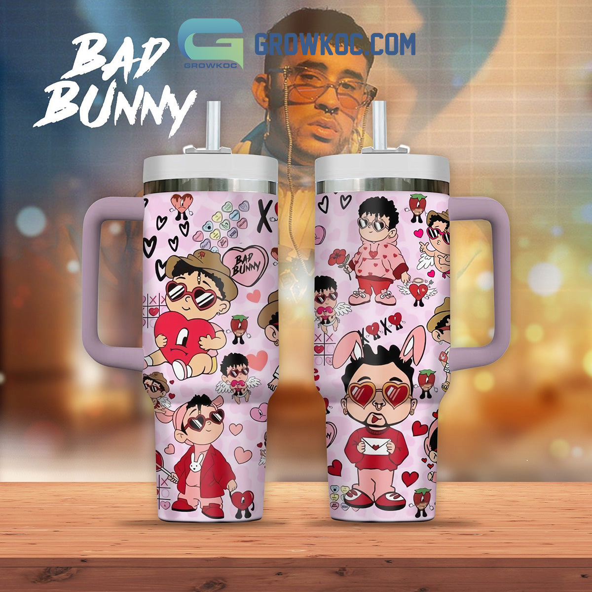 Bad Bunny Valentine Couple 30oz or 40oz Stainless Steel Tumbler With Handle HG