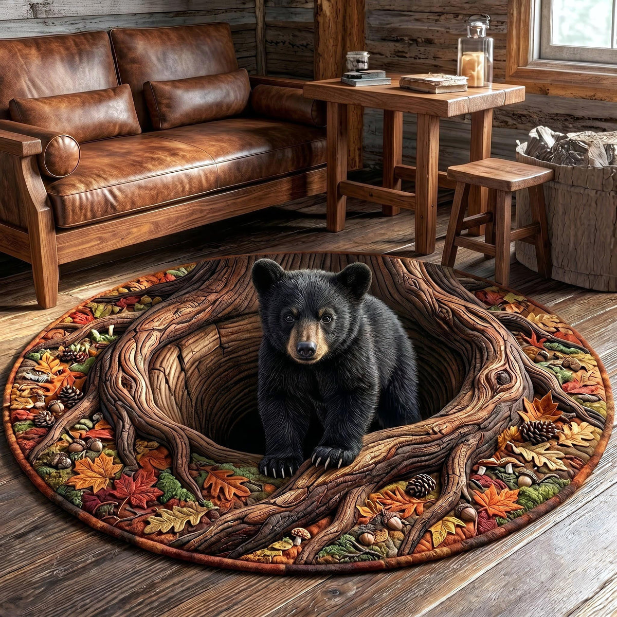 Bear Hollow Round Mat Rug - Cute Animal Design | Charming Home Decor