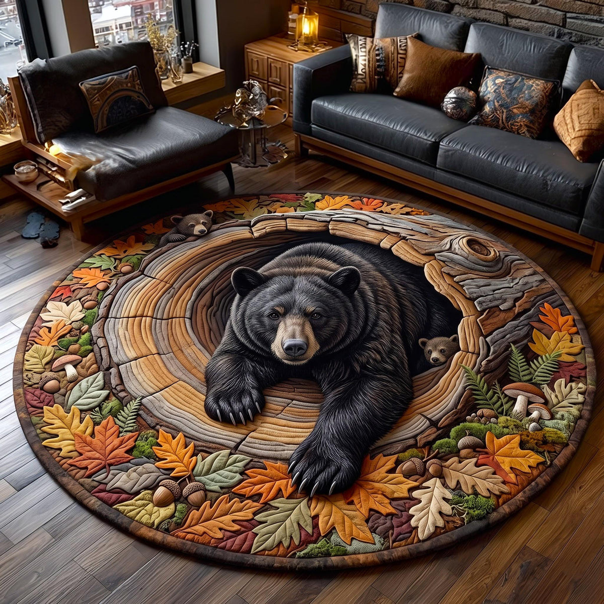 Black Bear Haven Round Mat Rug - Cute Animal Design | Charming Home Decor