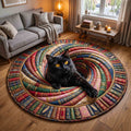 Black Cat Book Nook Round Mat Rug - Cute Animal Design | Cute Animal Round Living Room Rug