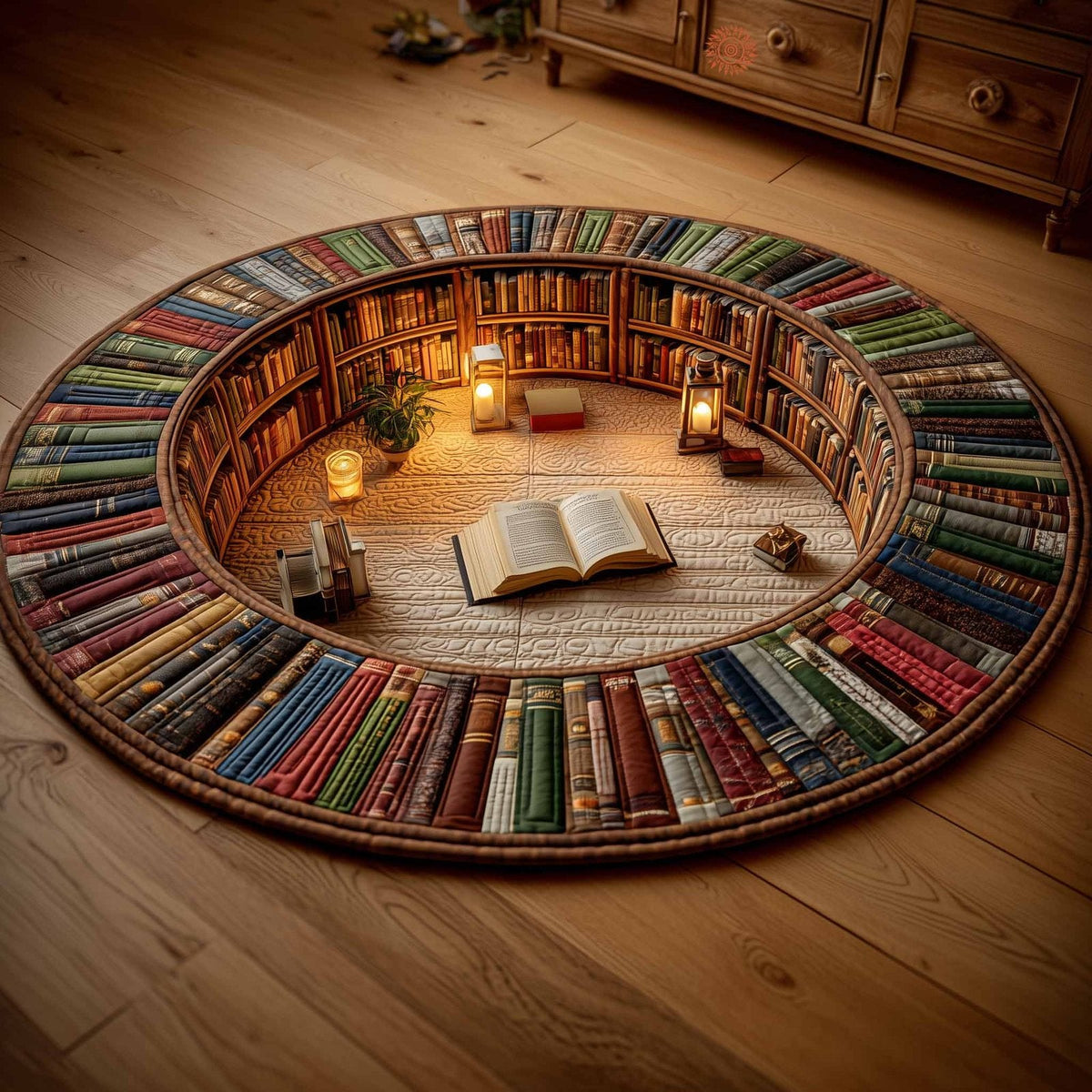 Book Haven Round Mat Rug - Nature Design | Serene Home Decor (Design 3)