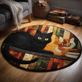 Cat Purrs Round Mat Rug - Non-Slip Washable Round Area Rug for Bedroom & Living Room (Design 2)