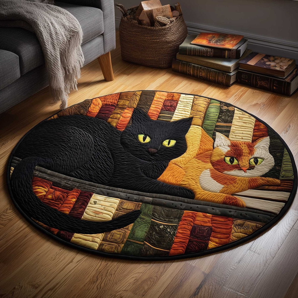 Cat Purrs Round Mat Rug - Non-Slip Washable Round Area Rug for Bedroom & Living Room (Design 2)