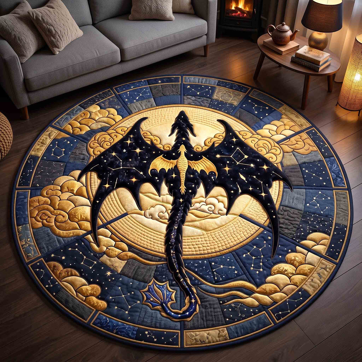 Celestial Dragon Round Mat Rug - Cute Animal Design | Charming Home Decor