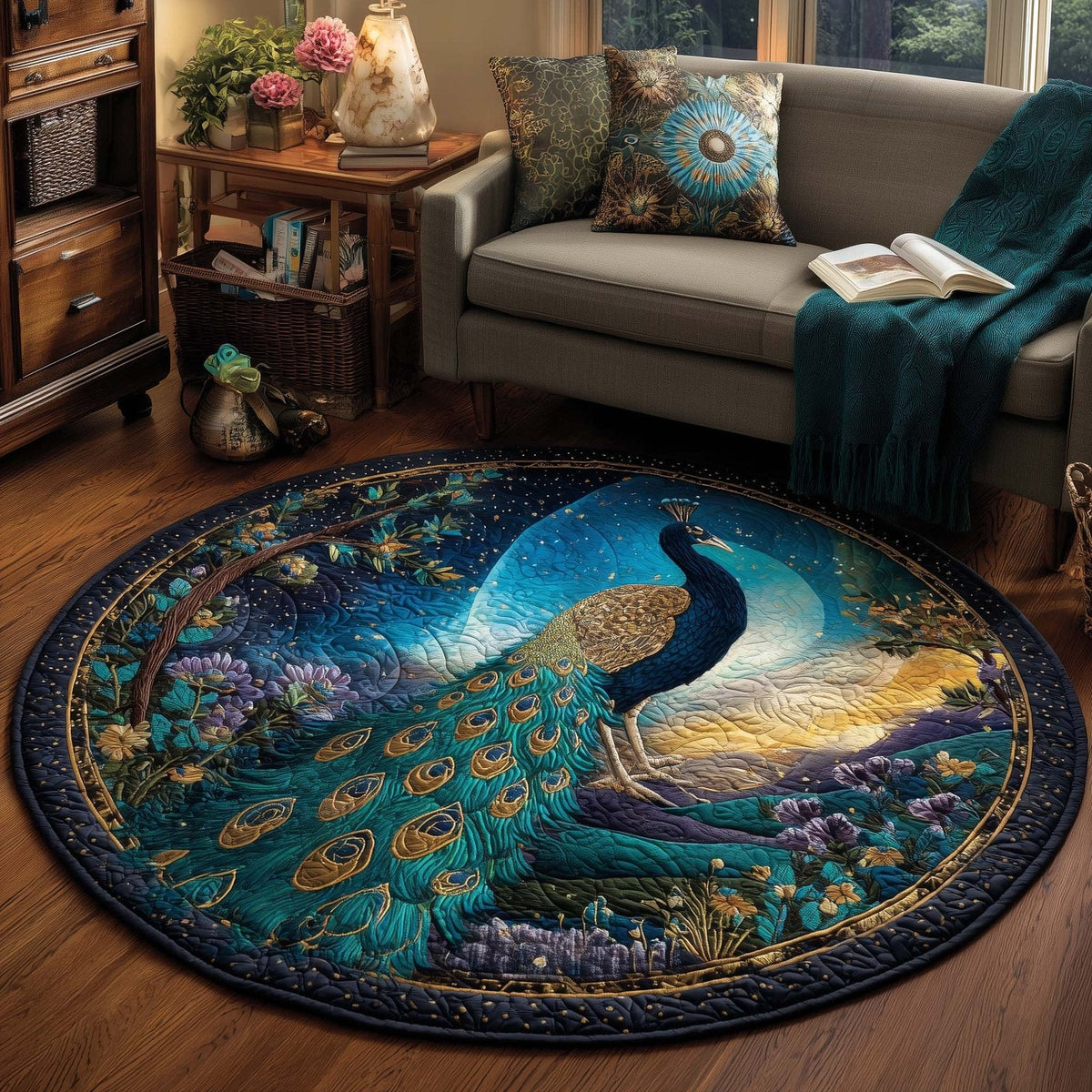 Celestial Garden Round Mat Rug - Nature Design | Serene Home Decor (Design 2)