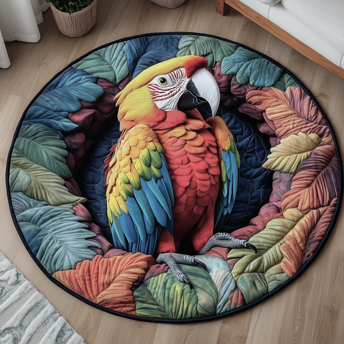 Charming Parrot Round Mat Rug - Nature Design | Serene Home Decor (Design 2)