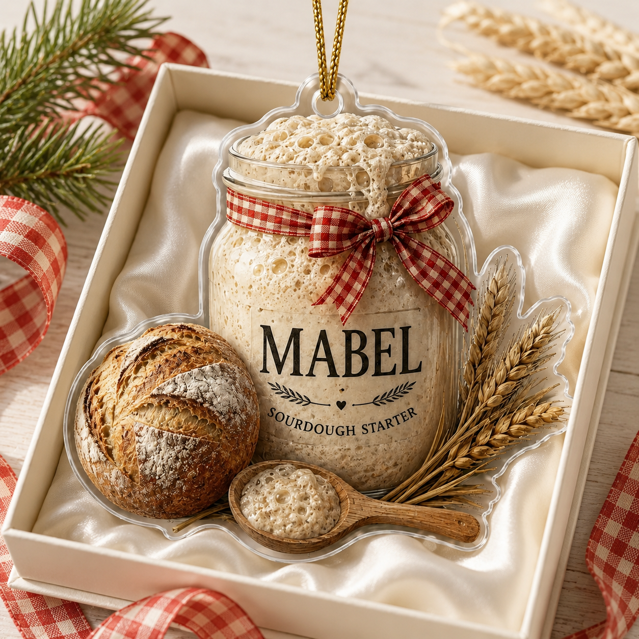 Personalized Sourdough Starter Ornament, Custom Bread Baker Gift, Sourdough Bread Loaf Keepsake,Foodie Christmas Decor, Kitchen Holiday Gift