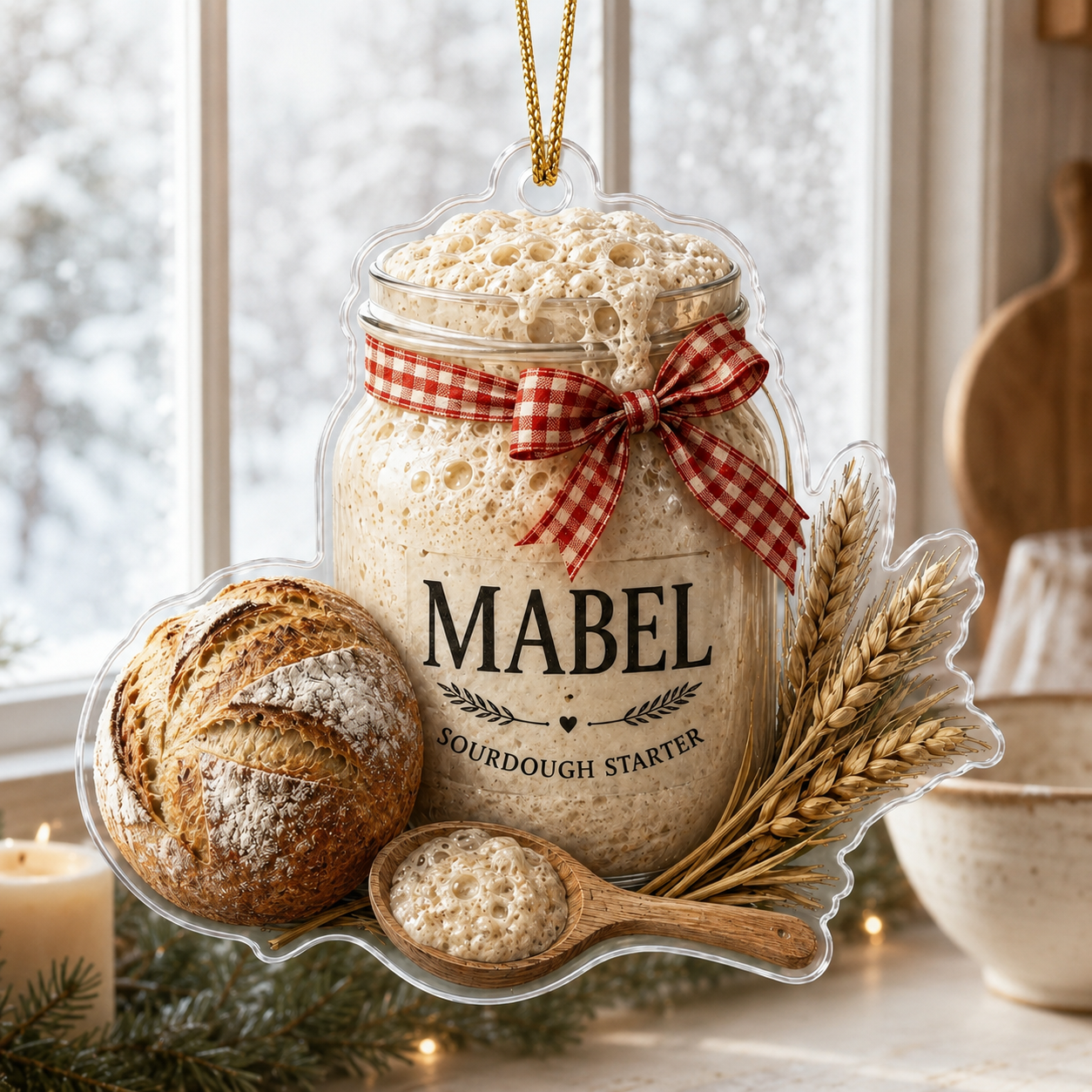 Personalized Sourdough Starter Ornament, Custom Bread Baker Gift, Sourdough Bread Loaf Keepsake,Foodie Christmas Decor, Kitchen Holiday Gift