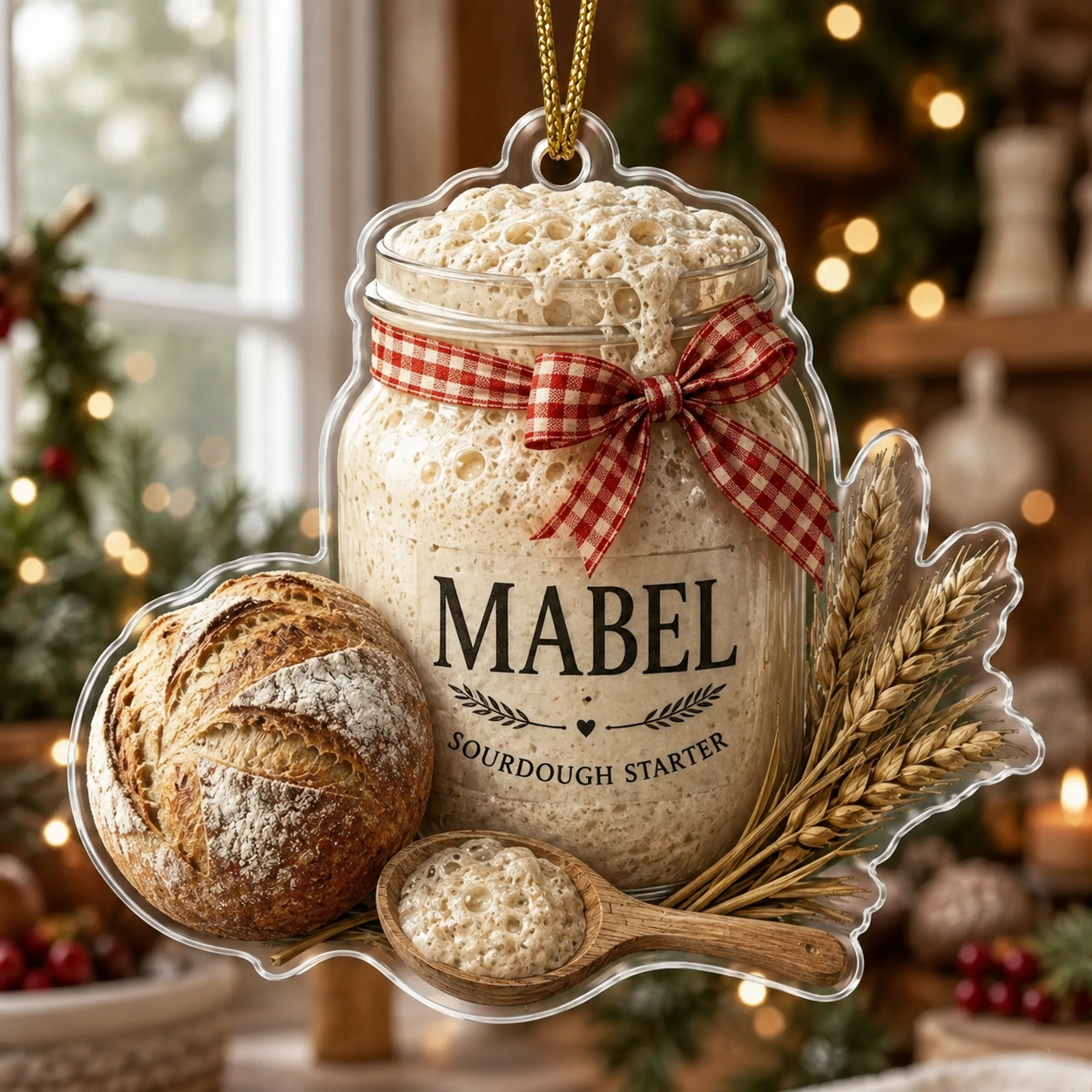 Personalized Sourdough Starter Ornament, Custom Bread Baker Gift, Sourdough Bread Loaf Keepsake,Foodie Christmas Decor, Kitchen Holiday Gift