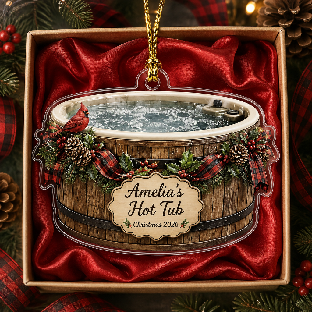 2D Flat Personalized Hot Tub Christmas Ornament, Custom Name and Year Acrylic Ornament, Cardinal Winter Spa Gift, Hot Tub Owner Keepsake 2026