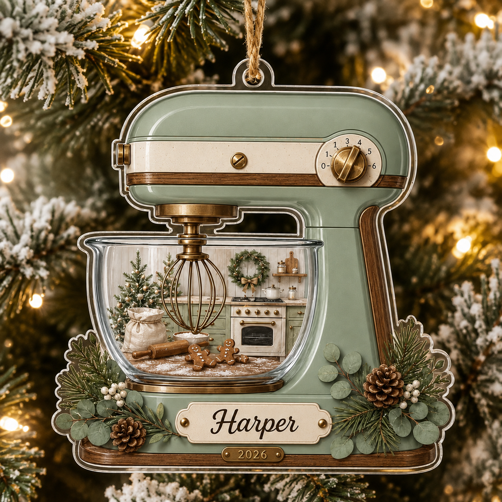 Personalized Kitchen Stand Mixer Acrylic Ornament – Custom Name & Year Christmas Gift