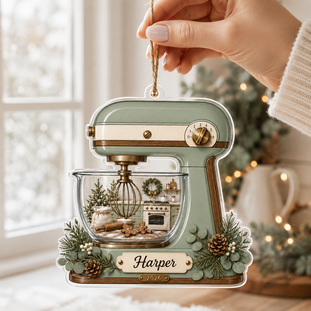 Personalized Kitchen Stand Mixer Acrylic Ornament – Custom Name & Year Christmas Gift