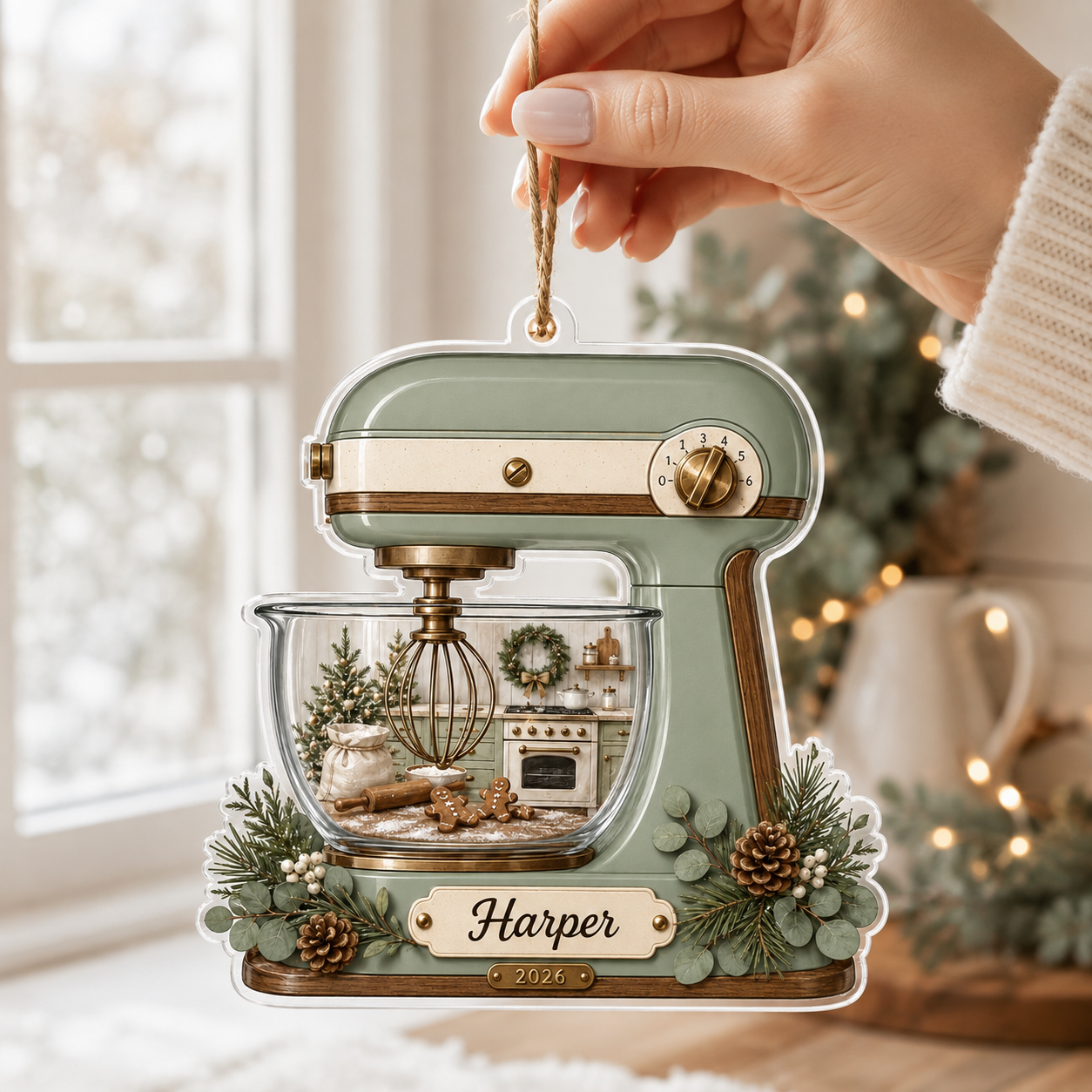 Personalized Kitchen Stand Mixer Acrylic Ornament – Custom Name & Year Christmas Gift