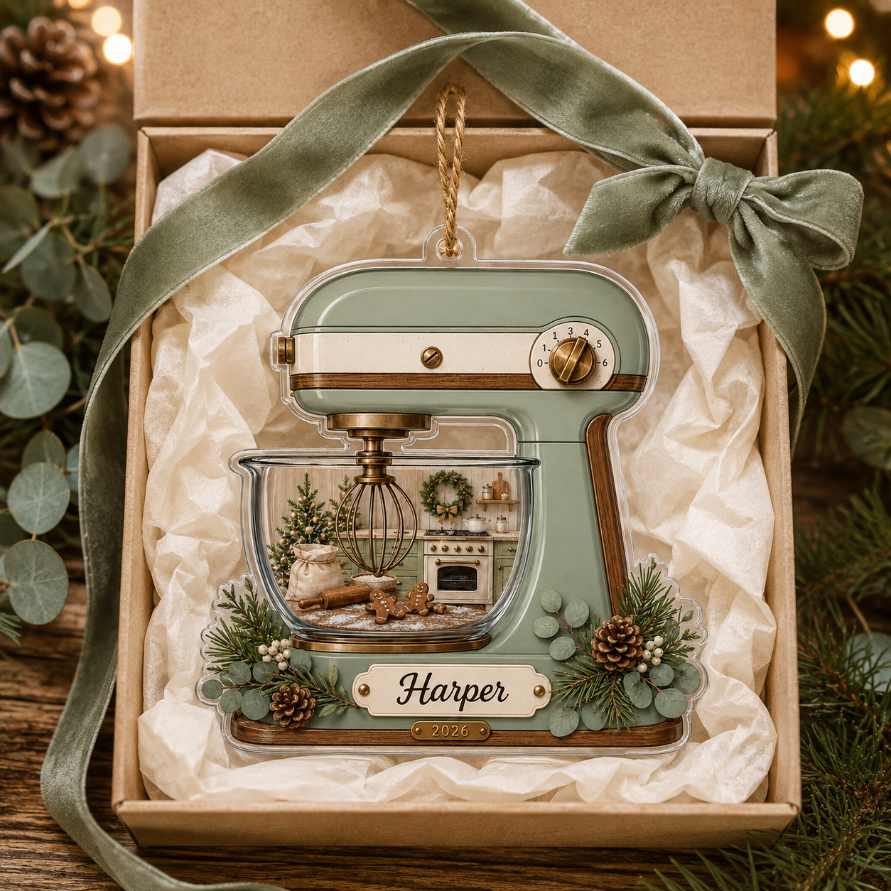 Personalized Kitchen Stand Mixer Acrylic Ornament – Custom Name & Year Christmas Gift