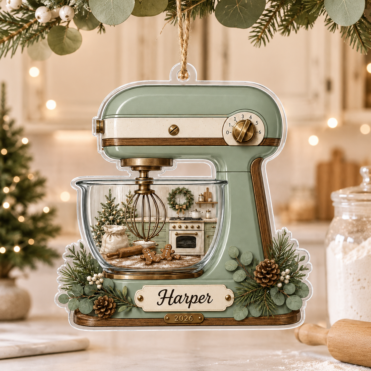Personalized Kitchen Stand Mixer Acrylic Ornament – Custom Name & Year Christmas Gift