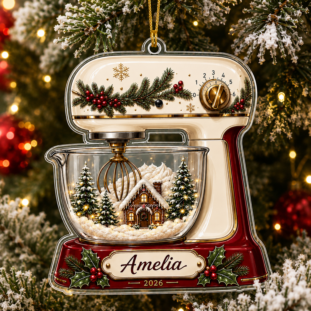 2D Flat Personalized Christmas Stand Mixer Acrylic Ornament – Custom Name & Year Baking Keepsake