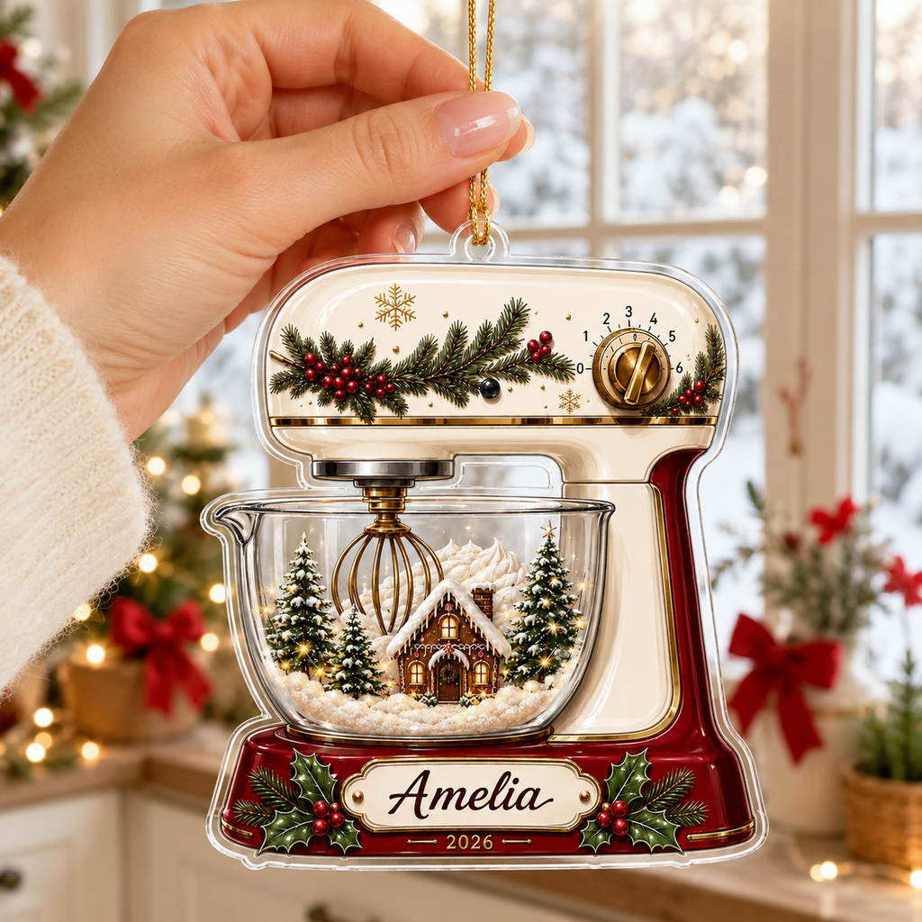 2D Flat Personalized Christmas Stand Mixer Acrylic Ornament – Custom Name & Year Baking Keepsake